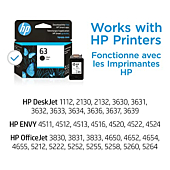 Original HP 63 Black Ink Cartridge | Works with HP DeskJet 1112, 2130, 3630 Series; HP ENVY 4510, 4520 Series; HP OfficeJet 3830, 4650, 5200 Series | Eligible for Instant Ink | F6U62AN