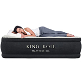 King Koil Luxury Air Mattress Queen with Built-in Pump for Home, Camping & Guests - 20” Queen Size Inflatable Airbed Luxury Double High Adjustable Blow Up Mattress, Durable Portable Waterproof