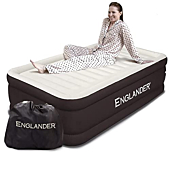 ﻿﻿Englander Queen Size Air Mattress w/ Built in Pump - Luxury Double High Inflatable Bed for Home, Travel & Camping - Premium Blow Up Bed for Kids & Adults - Brown