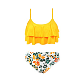 SHEKINI Girls Floral Printing Bathing Suits Ruffle Flounce Two Piece Swimsuits (Yellow - B, 10-12 Years)