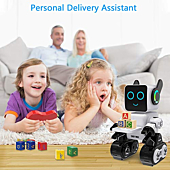 Robots for Kids, Remote Control Robot Toy Intelligent Interactive Robot LED Light Speaks Dance Moves Built-in Coin Bank Programmable Rechargeable RC Robot Kit (White)