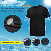 MeetHoo Men’s Athletic T Shirts, Quick Dry Workout Short Sleeve Shirt Gym Tops for Sport Running Black