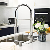 FORIOUS Kitchen Faucet with Pull Down Sprayer, Commercial Spring Kitchen Sink Faucet with Pull Out Sprayer, Single Handle Kitchen faucets with Deck Plate, Brush Nickel