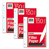 KAISA Filler Paper Loose Leaf Paper, Wide Ruled Paper, 8"x10-1/2", 3-Hole Punched Binder Paper For 3-Ring Binders,150 Sheets/pack 3Pack, F15001W