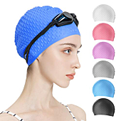 Tripsky Silicone Swim Cap,Comfortable Bathing Cap Ideal for Curly Short Medium Long Hair, Swimming Cap for Women and Men, Shower Caps Keep Hairstyle Unchanged (Dark Blue)