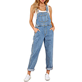 Vetinee Women's Dark Blue Classic Adjustable Straps Pockets Boyfriend Denim Bib Overalls Jeans Pants Medium