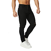 HUNGSON Men's Stretchy Ripped Skinny Jeans Taped Slim Fit Denim Jeans