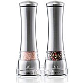Salt and Pepper Grinder Set - Stainless Steel Pepper Grinder and Salt Grinder with Tray in Luxurious Gift-Box - Manual Mills with Ceramic Grinders and Adjustable Coarseness (Set of 2 plus Tray)