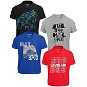 BROOKLYN VERTICAL 4-Pack Boys Short Sleeve Crew Neck T-Shirt with Chest Print | Soft Cotton Sizes 6-20 (Combo A, L-14/16)