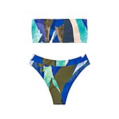 SheIn Women's Graphic Swimsuit Tie Front Bandeau and High Waist Panty Bikini Set Bathing Suit
