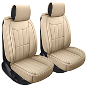 SPEED TREND Leather Car Seat Covers, Premium PU Leather & Universal Fit for Auto Interior Accessories, Automotive Vehicle Cushion Cover for Most Cars SUVs Trucks (ST-003 Front Pair, TAN)