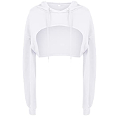 Women Long Sleeve Cropped Super Crop Top Hoodies Sweatshirt Aesthetic Punk Hip Hop Dance Sexy Rave Festival Clothes Going Out Tops Black S