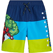 Marvel Boys’ Avengers UPF 50+ Swim Trunk Bathing Suit - Hulk, Captain America, Iron Man (2T-12), Size 7, Navy Avengers Multi Stripe