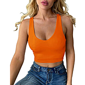 SanxiawaBa Sexy Tops for Women Low Cut U Neck Tight Lined Sleeveless Summer Tops Orange S