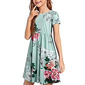 Kilottor Girl's Loose Casual Holiday Midi Dress with Pockets 7 Years 8 Years KC101 (White Floral, 7-8Y)
