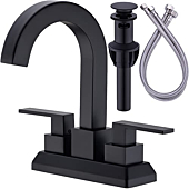 TRUSTMI Matte Black Bathroom Faucet 2 Handle 4 Inch Centerset, Modern Square Shaped Vanity Sink Faucet with Overflow Pop Up Drain and cUPC Water Supply Lines