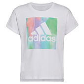 adidas Girls' Toddler Short Sleeve Dolman Waist Tee 22, White with Multicolor, 2T