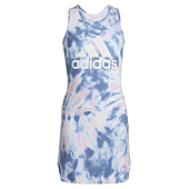 adidas Girls' Big Sleeveless Curved Hem Tank Dress, White with Blue, Small (7/8)