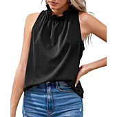 Iandroiy Women's Summer Cute Ruffle Tank Tops Flowy Chiffon Lined Sleeveless Shirts Blouses (Small, Black)
