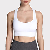 Aoxjox Women's Sports Bras Workout Revolt Racer Seamless Athletic Running Yoga Crop Tops (White, Small)