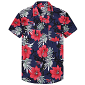 SECOOD Mens Floral Hawaiian Button Down Shirts Short Sleeve Casual Beach Shirts