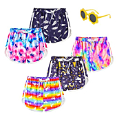 slaixiu Girls 5-Pack Athletic Shorts Breathable Workout Running Printed Dolphin Shorts 5-16 Year（SJGO001-PJETK-170）