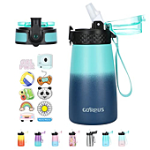 GOPPUS Kids Insulated Water Bottle 12 oz BPA-FREE Double Wall Vacuum Stainless Steel Kids Cup Leakproof Metal Water bottles with Straw & Spout Lid Strap Handle 10pcs Stickers for Toddler Girls Boys School