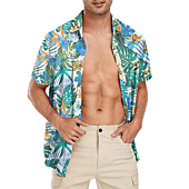 Hawaiian Shirts for Men Short Sleeve Beach Shirt Floral Summer Casual Button Down Shirts Floral Leaf Blue S