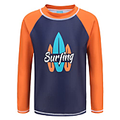 Lollisy Boys Rash Guard One Piece Swimsuits Long Sleeve Swim Shirt for Kids Navy Surfing Size 6/6x
