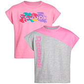 Reebok Girls? T-Shirt ? 2 Pack Short Sleeve Fashion Tee Kids Clothing Multipack, Size L(12), Sachet Pink/Grey