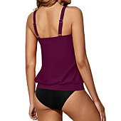 Yonique Blouson Tankini Swimsuits for Women Loose Fit Two Piece Bathing Suits Purple S