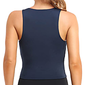 Colorfulkoala Women's Summer Tank Tops Body Contour Sleeveless Crop Double Lined Yoga Shirts (XL, Midnight Blue)