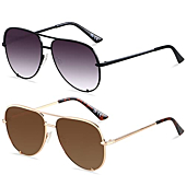 ANDWOOD Oversized Aviator Sunglasses for Women Big Large UV Protection Fashion Sun glasses Double Bridge 2 Pack Fade Brown Shades