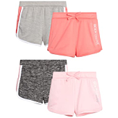 Body Glove Girls’ Active Shorts - 4 Pack Cozy Fleece Athletic Gym Dolphin Shorts (Size: 7-12), Size 10, Pink/Charcoal/Coral/Grey