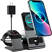 3-in-1 Magsafe Charger Wireless Charging Station, Aluminum Alloy Fast Magnetic Mag-Safe Charger Stand, for Apple Watch, AirPods Pro/3/2, iPhone 13/12/11/Pro/XS/XR/8 （with PD 20W Adapter）