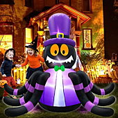 TURNMEON 6 Foot Height Halloween Inflatables Spider with Witch Hat Halloween Decorations Outdoor Built-in LED Lights Blow Up Yard Decor for Lawn Garden Holiday Halloween Decor Outside Home Party