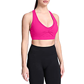 Aoxjox Twist Sports Bras for Women Workout Fitness Training Elegance V Neck Racerback Yoga Crop Tank Top (Rose Red, Medium)