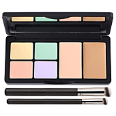 Concealer Contour Palette, 6 In 1 Color Correcting Concealer Contour Makeup Palette, Contouring Foundation Highlighting Makeup Kit for Dark Circles, Blemish With 2 Packs Brush (1#)