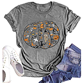 Halloween Pumpkin Shirt Women Leopard Graphic Tees Short Sleeve Fall T-Shirt Thanksgiving Gift Tops