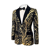 Cacycasa Men’s Sequins Blazer Floral Suit Jacket Lapel Tuxedo for Party,Wedding,Banquet,Prom（Black，XXX-Large）