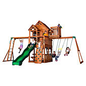 Backyard Discovery, Skyfort II Playground Cedar Wood Swing Set with Playhouse Fort, Sandbox, Picnic Table, Slide, Monkey Bars, Swings, Rock Climber, Outdoor Playset for kids Age 3-10 years