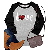 Red plaid raglan top, heart graphic, Valentine's Day style