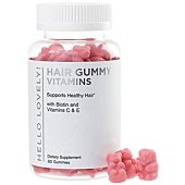 Hello Lovely! Hair Vitamins Gummies with Biotin 5000 mcg Vitamin E & C Support Hair Growth, Premium Vegetarian, Non-GMO, for Stronger, Beautiful Hair & Nails, Red Berry Supplement - 60 Gummy Bears