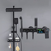 Jings Shower System Black, Thermostatic Digital Display Shower Faucet Set, Bath Shower Mixer Tap, Rainfall Shower Head, Hand Shower, Bidet Sprayer, Tub Spout