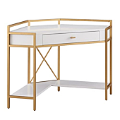 Leick Home 9230-WTGL Claudette Mixed Metal and Wood Desk, White/Gold