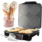 Mini Waffle Ice Cream Cone Maker - Bake 4 Homemade Mini Cones at Once, Includes Shaper Roller - Make Fun Bite Sized Entertaining Desserts for Summer Parties, Special Occasions and Gift Giving Treats