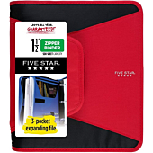 Five Star Zipper Binder, 1-1/2 Inch 3-Ring Binder with 3-Pocket Expanding File, 500 Sheet Capacity, Red (72206)