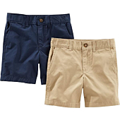 Simple Joys by Carter's Toddler Boys' Flat Front Shorts, Pack of 2, Light Khaki Brown/Navy, 3T