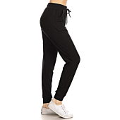 Leggings Depot Women's Relaxed fit Jogger Track Cuff Sweatpants with Pockets-JGA-Black-M