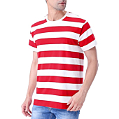 Funny World Mens Red and White Striped Shirt Casual Short Sleeve T-Shirts XL